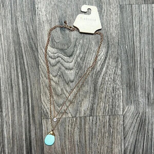 Van‎ Heusen Gold Chain Layered Necklace With Teal Stone NWT